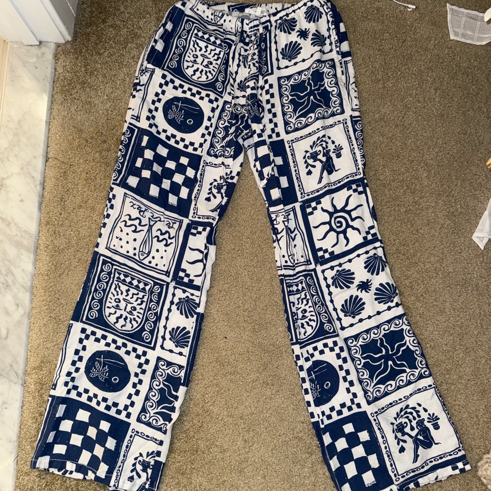 Navy and White Patterned Pants